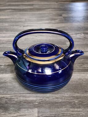 Vintage Hall China USA Cobalt Blue Tea Master Twinspout Teapot Divided Interior